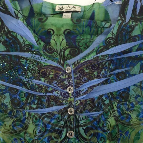 Unity World Wear V-Neck Top Women's Size Small Long Sleeve Stretch Knit Buttons - Picture 6 of 12